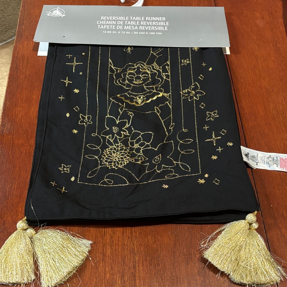 Disney Black and Gold Embroidered Reversible Encanto Table Runner